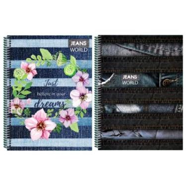 Imagem de Kit 2 Cadernos Jeans Escolar 200 Folhas Arame Capa Dura - Maxima cader