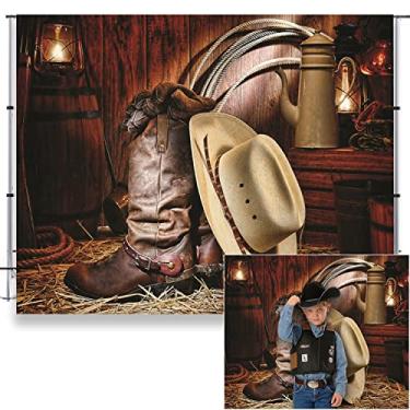 Imagem de LFEEY Pano de fundo para fotografia de caubói estilo ocidental, 3 x 2,4 m de vinil, estilo caubói, tema rústico, cenário de festa, tema de fazenda, cenário de festa, estilo ocidental, retrato
