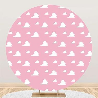 Imagem de Renaiss 1,8 x 1,8 m rosa céu branco nuvem redonda pano de fundo capa menina história desenho animado brinquedo tema círculo fotografia fundo crianças herói recém-nascido boas-vindas chá de bebê festa