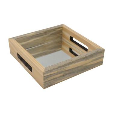 Imagem de Bandeja Quadrada Com Espelho e Alça 17x17x4,5 Madeira Pinus 10mm - Ata