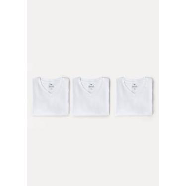 Imagem de Kit Com 3 Camisetas Masculinas Básicas Slim Gola V - Hering, P, Branco