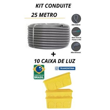 Imagem de Kit Conduite Cinza 25 metros 3/4 + 10 Caixa de Luz Amarela 4x2 Pvc Tra