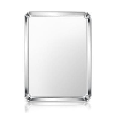 Imagem de E-far Assadeira de aço inoxidável, 40,6 x 30,5 x 2,5 cm, assadeira para forno, bandejas de metal não tóxicas para assar biscoitos de bolo, saudável e sem ferrugem, acabamento espelhado e lavável na