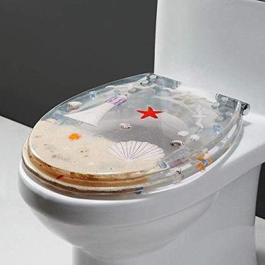 Imagem de Assento de vaso sanitário tampa de vaso sanitário silencioso lento resina de ureia-formaldeído superior fixo formato U/V/O tampa compatível liberação rápida fácil de limpar banho transparente-praia