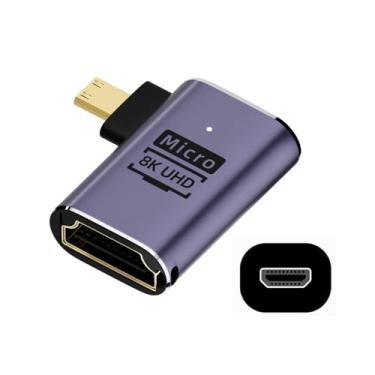 Imagem de xiwai Micro HDMI macho para HDMI 2.1 fêmea UHD de 8K ângulo reto adaptador conversor de ouro suporta HDTV 8K 60hz