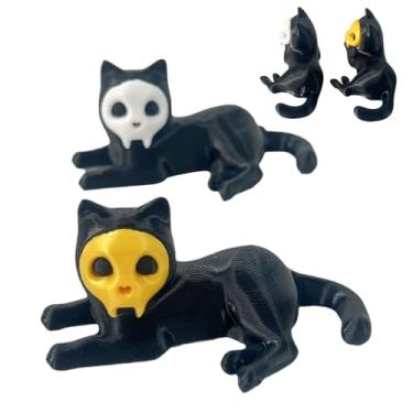 Imagem de Porta-lápis para caneta de gato, porta-caneta para gato impresso em | Decoração de estátua de gato para centro de mesa | Suporte de caneta de decoração de gato de caveira de mesa de desenho animado