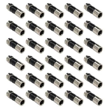 Imagem de 30 peças RG6 extrudado F-Head impermeável All-Copper coaxial conector preto compatível com cabo 75-5