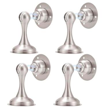 Imagem de Batente de porta magnético, pacote com 4, níquel escovado, sem necessidade de perfuração, adesivo 3M ou suporte de parafuso magnético macio para casa e escritório