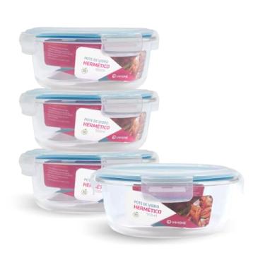 Imagem de Kit 4 Potes de Vidro Redondo com Tampa Hermética 950ml (Azul)