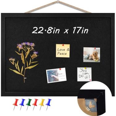 Imagem de Quadro de cortiça preta, quadro de avisos preto, quadro de exibição de pinos para parede, quadro de cortiça preto, quadro de visão, quadro de feltro para fotos, fotos, casa, cozinha, escritório, 58 x