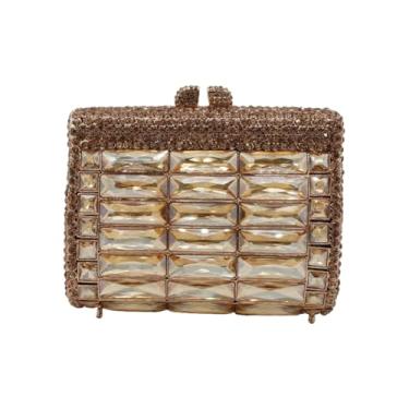 Imagem de GSYPS Bolsa clutch de strass brilhante para noite elegante bolsa de cristal para festa de casamento formatura, Dourado