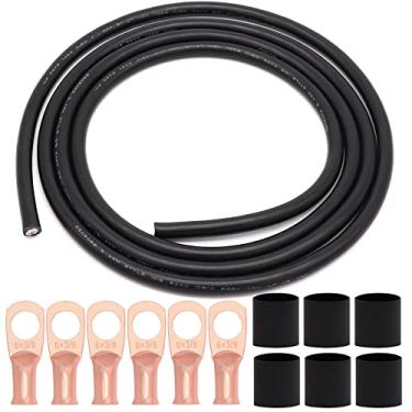 Imagem de Taukealugs Cabo de solda OFC de cobre estanhado 6 AWG UL1015, cabo de soldagem OFC de cobre, inversor de barco 16 cm preto e conectores de terminal de 16 cm com tubo termorretrátil