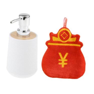 Imagem de ＫＬＫＣＭＳ Dispenser de Sabão para Mãos e Corpo com Toalha e Frasco de Shampoo, bolsa da sorte branca