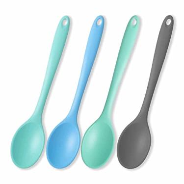 Imagem de Vukasi 4 Peças Pequenas Colheres de Mistura de Silicone Resistentes Ao Calor Conjunto de Colheres de Cozimento, Utensílios de Cozinha Colheres para Comer Assar Mexer Servir (8,26 X 1,65 Pol.)