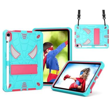 Imagem de Dteck Capa traseira para iPad Mini (A17 Pro/6ª geração) 21.1 cm 2024/2021, capa rígida leve à prova de choque fofa aranha infantil com suporte/porta-lápis/alça de ombro/protetor de tela, menta/rosa