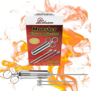 Imagem de Injetor de marinada de aço inoxidável, kit de injetor de carne/seringa, injecotr, acessórios para churrasco, adiciona sabor à peru, pássaros e todas as carnes. 3 agulhas e 4 anéis de silicone extra - Dragão de churrasco