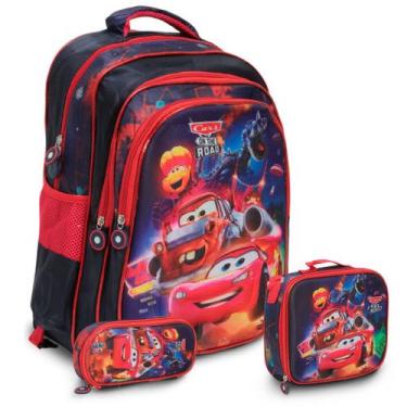 Imagem de Kit Mochila Infantil De Costas Passeio Creche Estampa Carros - Toys 2U
