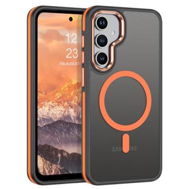 Imagem de VENINGO Capas magnéticas para celular compatíveis com Galaxy S/S24 Plus de 6,7 polegadas, preto/laranja