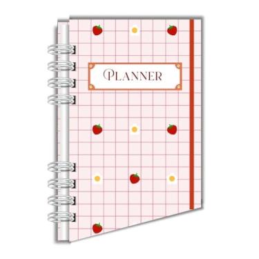 Imagem de Planner Planejador e Agenda | Caderno Wire-O A5 com Capa Dura | Planejamento Semanal e Mensal - Corações Margaridas Fundo Quadricular Rosa
