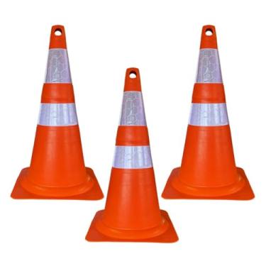 Imagem de Kit 3 Cone Refletivo de Sinalização 75cm Flexível Laranja e Branco