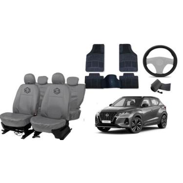 Imagem de Jogo capa couro Nissan Kicks 20-24 cinza + tapete + volante - iron tec