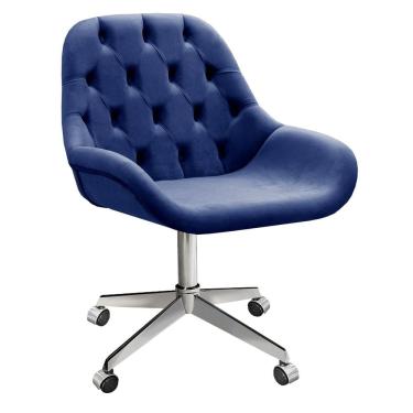 Imagem de Poltrona Giratória com Rodízio Cadeira Decorativa Sala, Escritório, Recepção Lua Azul Marinho