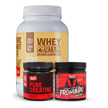 Imagem de Combo Whey 100%  Sabor Cookies + Creatina Pura 300gr + Pré Treino Prohibido Sabor Maça Verde 360gr-Unissex