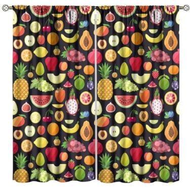 Imagem de Cortinas de frutas de verão estilo pop art grunge colorido conjunto vintage estilo orgânico comida vegana padrão blackout cortinas de janela para quarto sala de estar cozinha café decoração (L53 x C