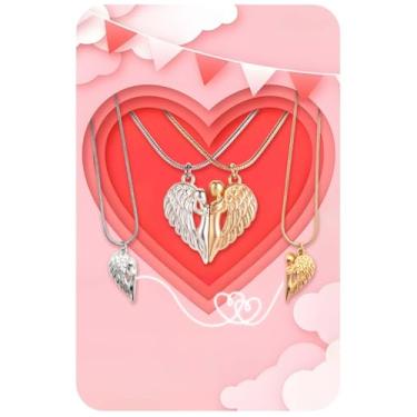 Imagem de wiianjo Colares magnéticos para casais sol e lua anjo abraço coração pingente amizade conjunto de colares combinando para namorada, namorado, esposa, marido, homens, mulheres, presente para