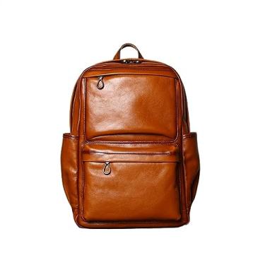 Imagem de Mochila masculina de couro moda bolsa de viagem para homens mochila de couro vintage para homens(Orange)