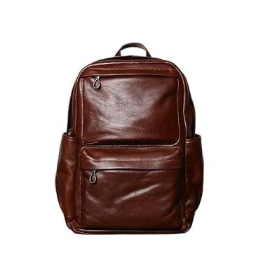Imagem de Mochila masculina de couro moda bolsa de viagem para homens mochila de couro vintage para homens(Coffee)