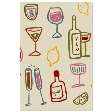 Imagem de MWZUPQ Pôster moderno retrô colorido para coquetéis vintage copos de bebida alcoólica arte de parede funky bar carrinho impressões de vinho para bar em casa, sala de jantar, 40,6 x 60,8 cm, sem