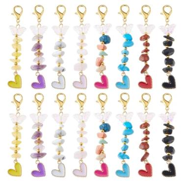 Imagem de SUPERFINDINGS 16 peças, 8 estilos, pingentes de pedras preciosas naturais, pingentes de encaixe, pingente de pedra, decoração com zíper, pingentes de coração de lascas de pedra com fechos de garra de