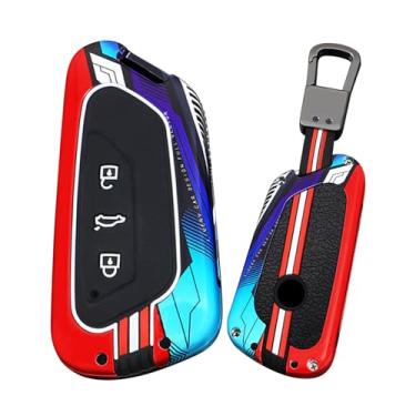 Imagem de HIBEYO Capa Smart Key Fob compatível com VW Volkswagen ID3 ID4 MK8 Golf 8 GTI Skoda Octavia Acessórios Fashion Metal Painted Key Shell com chaveiros - Um chaveiro vermelho