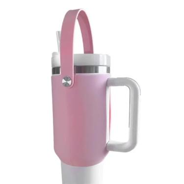 Imagem de Suporte de Silicone Com Alça para Stanley Quencher H2.0 | Suporte de copo com alça | Acessórios de copo para viagem, academia, casa e escritório | Ideal para homens e mulheres (Rosa)