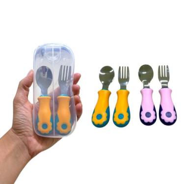 Imagem de Kit Talher Refeição Infantil Colher E Garfo Bebê Com Case - Bruartt, A