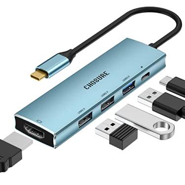 Imagem de Hub USB C, divisor USB C 5 em 1 USB C Thunderbolt 3 Hub para adaptador HDMI 4K para MacBook, 3 portas USB, carregador PD de 100 W, escolha dongle tipo C compatível com MacBook e outros tipos C todos (azul claro)