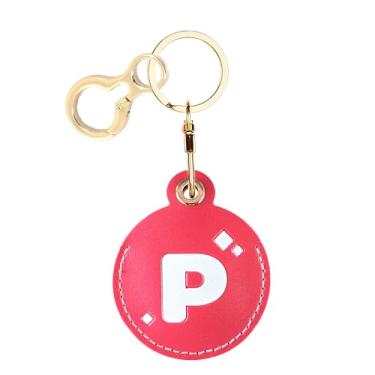 Imagem de Capa com porta-chaves de couro com letra inicial personalizada compatível com AirTag, linda capa protetora para etiqueta de ar com chaveiro, rastreador GPS antiarranhões, carteira para chaves de