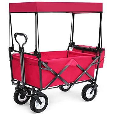 Imagem de Carrinho de carrinho dobrável de jardim, carrinho de compras multifuncional com dossel para acampamento ao ar livre, praia, caminhonete com 4 rodas. Carga: 80 kg