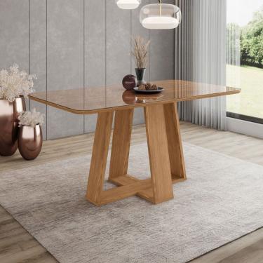 Imagem de Mesa de Madeira Lins 160 Cm com Vidro Natural - Henn