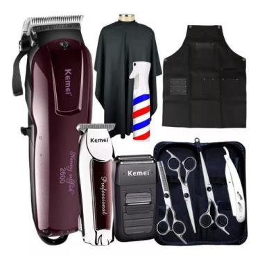 Imagem de Kit Prof. Kemei Tesoura  Máquina Cortar Cabelo P/ Barbeiro Barbearia A