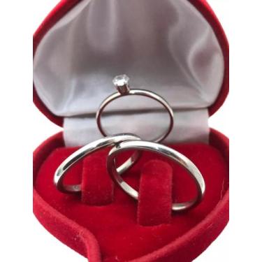 Imagem de Par Aliança Prata Fina 2mm Namoro Ovalada + Anel - Gol Mix