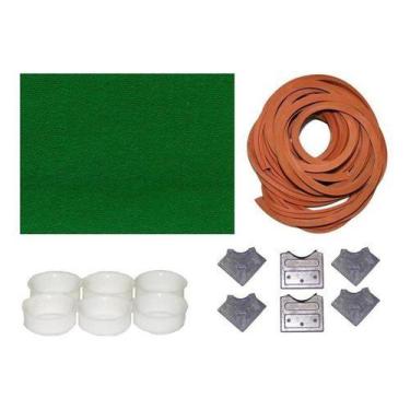 Imagem de Kit 2,3m Pano Verde + 6m Borracha L + Caçapas Bar Bilhar - Tacolândia