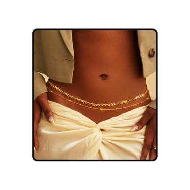 Imagem de Ursumy Corrente dourada delicada em camadas na cintura com lantejoulas para barriga cinto cruzado biquíni joia corporal para mulheres, One size, não, não