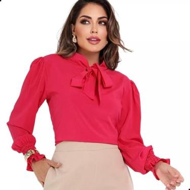 Imagem de Blusa Social Feminina Manga Longa Bufante com Gola de Laço - G-Store, 