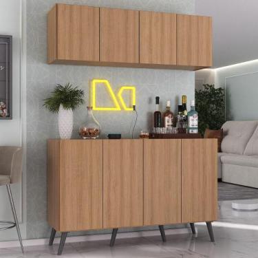 Imagem de Kit Bar Armário Aéreo e Aparador 4 Portas Retrô Multimóveis MP1086, Ru