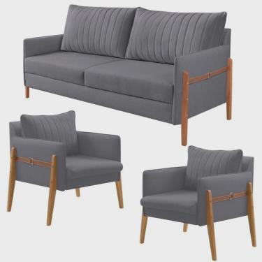Imagem de Conjunto de Sala de Estar Orion com 1 Sofá 2 Lugares Living e 2 Poltronas Cinza