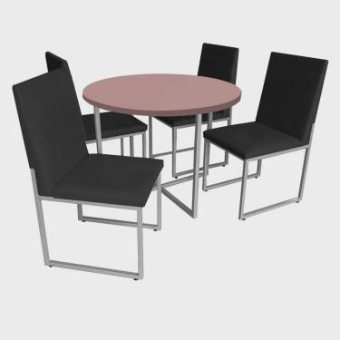 Imagem de Kit Mesa de Jantar Theo com 4 Cadeiras Sttan Ferro Cinza Tampo Rose Rosa Corino Preto - Ahz Móveis
