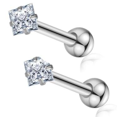 Imagem de LOMISS 2 Peças PIERCING MINIBARBELL PRATA 925 ZIRCÔNIA CRAVEJADA QUADRADO 1.2X8X3mm