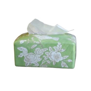 Imagem de Caixa de lenços Suporte de caixa de tecido estilo chinês, dispensador de caixa de tecido de cerâmica para guardanapos de tecido facial, folhas de secador, perfeito para bancadas de mesa de banheiro Po